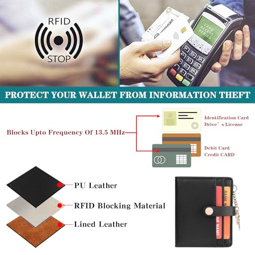 Image of Small Wallet Women Slim Bifold RFID Blocking PU Leather Card Holder Wallets with Change Pocket ID Window