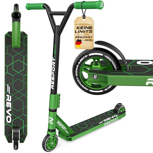 RE:SPORT® Stunt Scooter REVO für Kinder & Erwachsene mit Ständer | Profi Stuntroller 100mm PU Wheels & Y-Bar | Stuntscooter Kickscooter ABEC 9 Kugellager | Tretroller Trickroller (REVO Green)