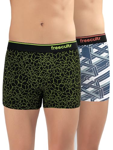 Image of Freecultr Men's Tipline Cotton Trunk Stretch Printed Trunks with Stylish Waistband | Breathable Innerwear for All-Day Comfort