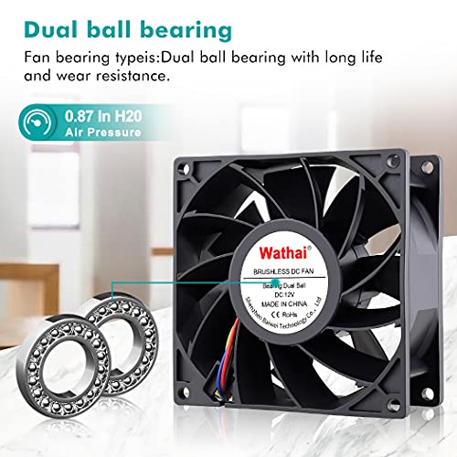 Wathai 92Mm X 38Mm 90Mm Dual Ball 12V High Airflow Fan Dc High Speed Pressure Cooling Fan #TOP2
