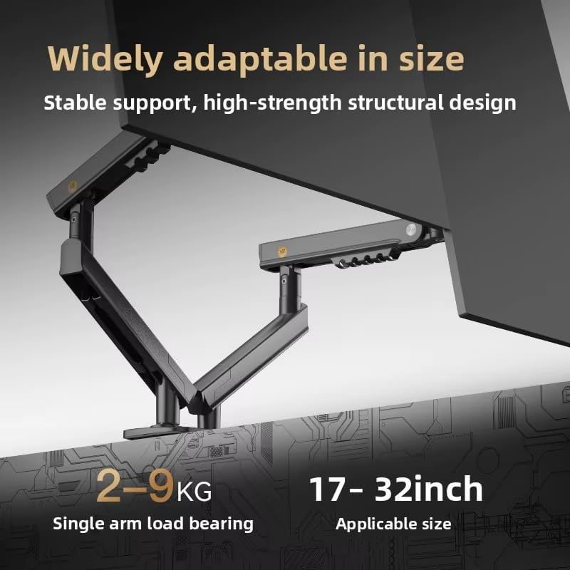 Image of NB Ergonomic 17-32 inch Monitor Desk Arm 360 Degree Movement Heavy Duty 2-12 kgs Load Capacity (Black, Dual Arm)