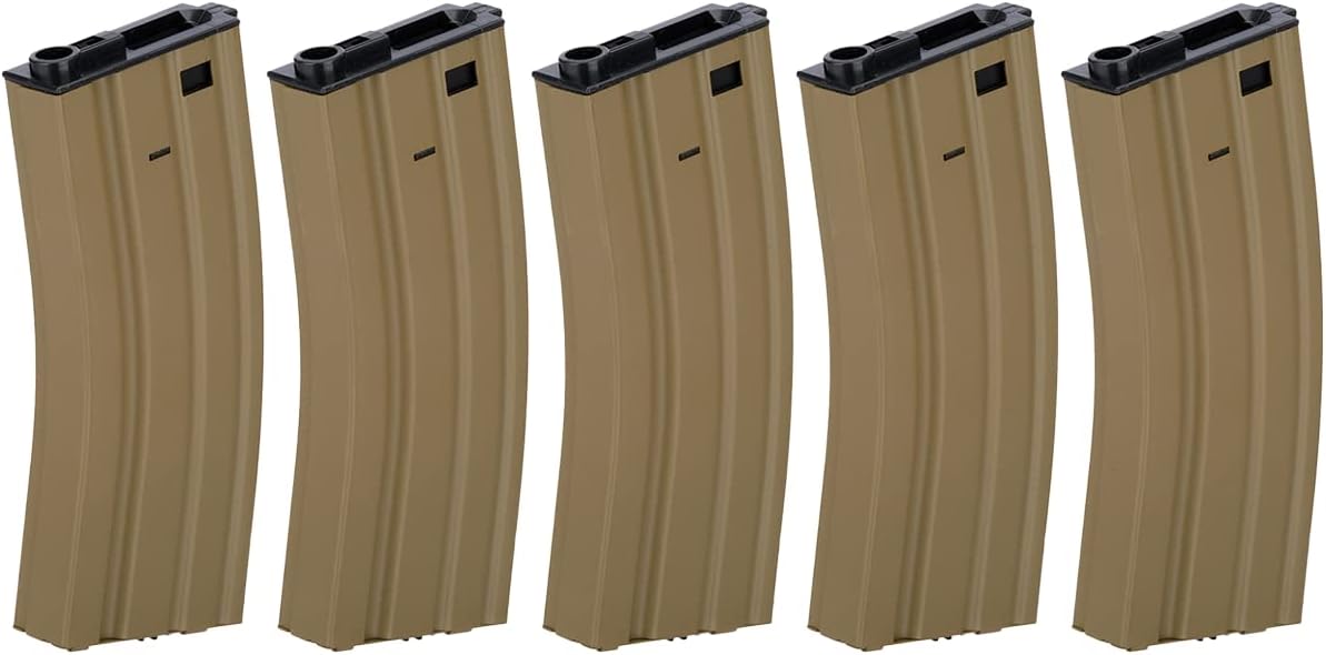Lancer Tactical Full Metal Steel M4/M16 300 Round High Capacity AEG Airsoft Magazine Clip (Tan/Pack of 5)