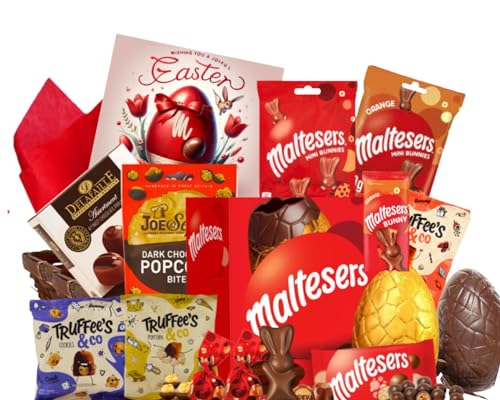 Maltesers Easter Chocolate Gift Set Gift Box - Also includes Dark Chocolate Popcorn| Belgian chocolates Truffels|Assorted Chocolates| Easter Greeting Card