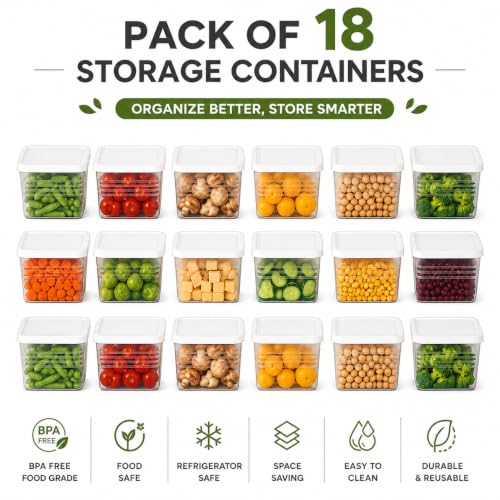Image of Krevo Fridge Storage Containers 3600ml Pack of 18 | Airtight BPA Free White