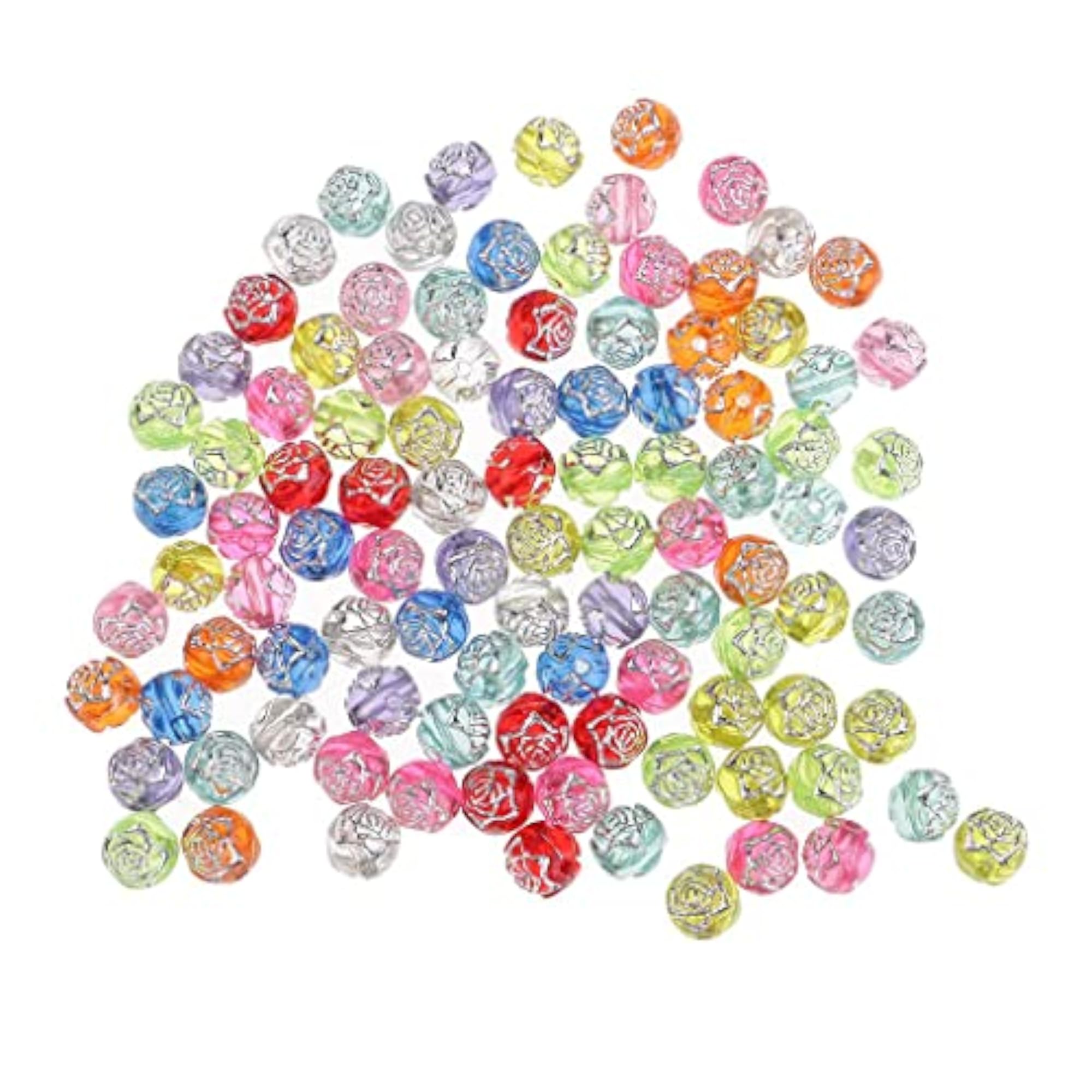 100 Assorted Acrylic Rose Flower Mixed Spacer Beads
