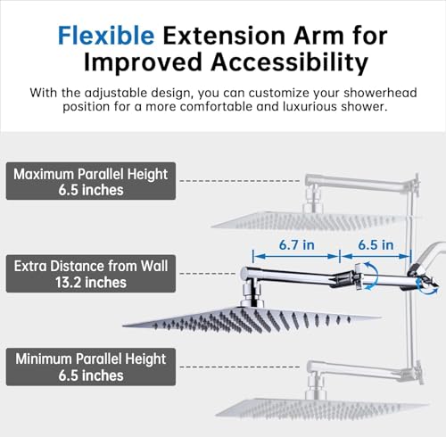 G-Promise All Metal 10 Inches Rainfall Shower Head with Handheld Spray Combo, 3 Settings Diverter, Adjustable Extension Arm with Lock Joints, 71 Inches Stainless Steel Hose (Chrome)