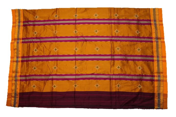 Image of Women Ilkal Cotton Blended Silk Kasuti Embroidery Saree with Traditional Stripe Pallu Unstitched Blouse Pattu