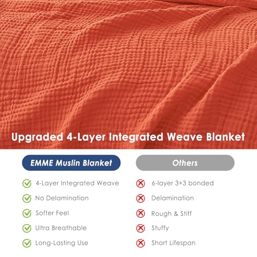Image of EMME Cotton Muslin Large Throw Blanket Couch Breathable Gauze Soft Lightweight Bed Blankets Adults (Heather Orange Rust, 50 inchx70 inch)