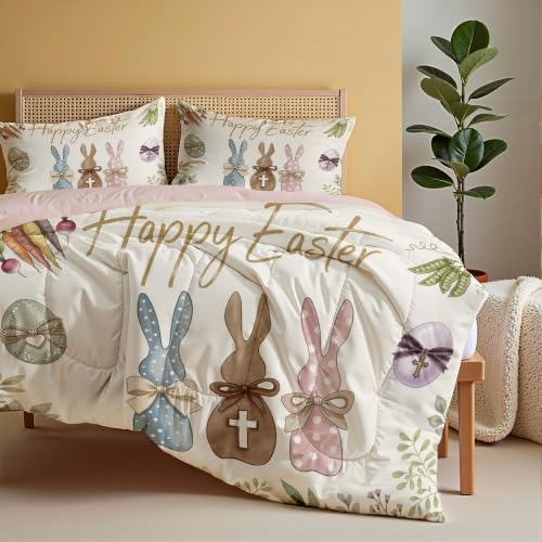 Edredón nórdico reversible de 200x200cm con diseño de Pascua para camas de 105 5