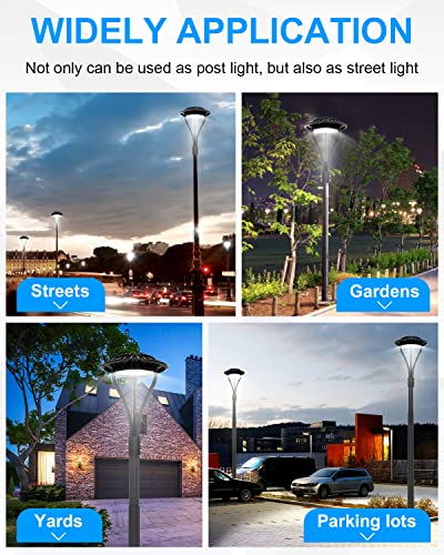 Led Post Top Light 80W 11200Lm Led Post Lights Outdoor Lamp Post Light 5000K Ip65 Waterproof Led Street Area Lighting Dusk To Dawn Pole Light For Parking Lot Garden Yard Pathway, Ac120~277V, Etl #TOP7