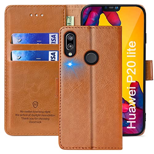 FMPCUON Hülle für Huawei P20 Lite/Nova 3E Handyhülle [Standfunktion] [Kartenfach] [Magnetverschluss] Tasche Flip Hülle Schutzhülle lederhülle flip case für Huawei P20 Lite/Nova 3E Braun