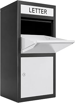 Parcel Drop Box, 18" x 15" x 40" Zinc Steel Package Drop Box with Anti-Theft Baffle and Lock, Lockable Delivery Box for Guesthouses, Offices, Homes, Shops, RoadsideBlack and White
