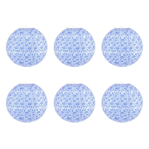 PATIKIL 12 Inch Paper Lanterns, 6Pcs Hanging Decorative Lantern for Party Wedding Birthday Bridal Showers Ceiling Home Decor Supplies, Blue White