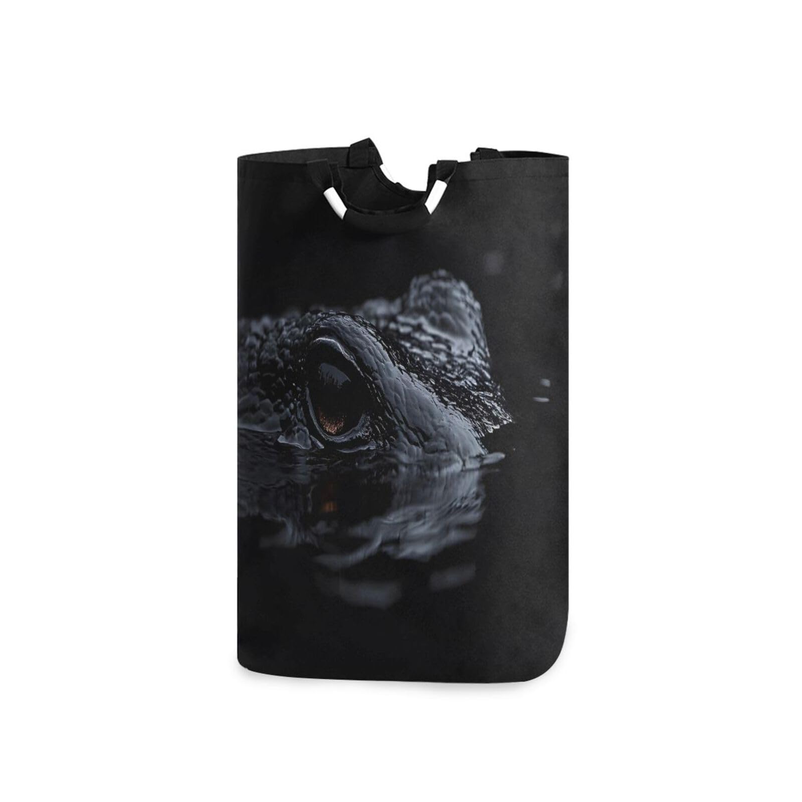 Jihqo Laundry Hamper Basket Crocodile Black Collapsible Nursery Storage Bin Waterproof Clothing Baskets for Home Bedroom Bathroom Washing Room