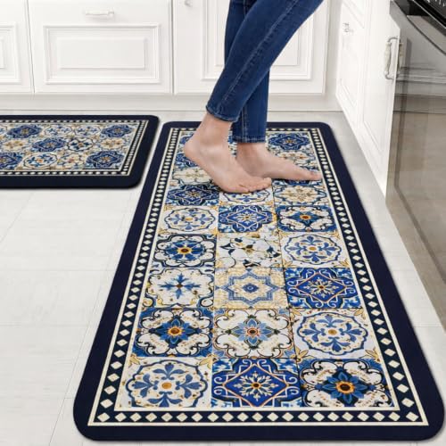 Image of Amazon Brand - Solimo Silicone Kitchen & Bath Mat (Pack of 2) | Multi color with black colored border| Anti-Fatigue Comfort Foam | Waterproof & Anti-Slip | 60 x 40 cm & 40 x 120 cm| Quick-Dry & Easy Clean