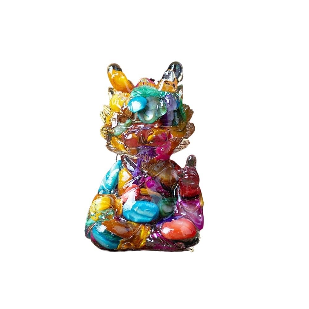 HUFFA Natural Crystal Resin Dragon Figurine - Elegant Desktop Decoration for Home and Office(Colorful shells)