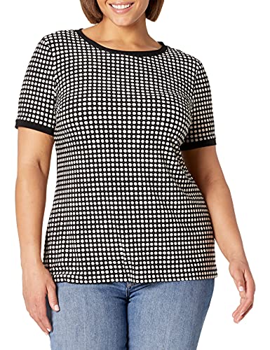 Anne Klein Womens Plus Button Back Top Blouse, Anne Black/Anne White, 2X Us #TOP22