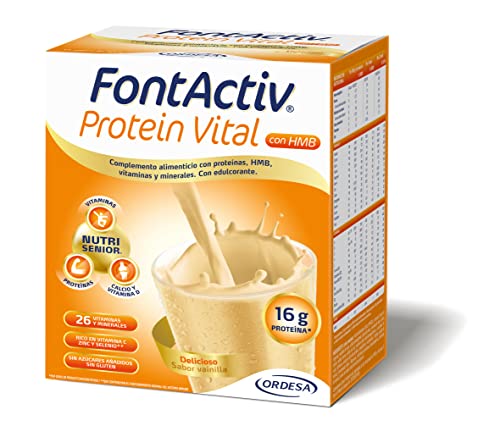 FontActiv Protein Vital Vainilla- Complemento Alimenticio con Proteínas, HMB, Vitaminas y Minerales para Adultos- 14 sobres x 30 gr