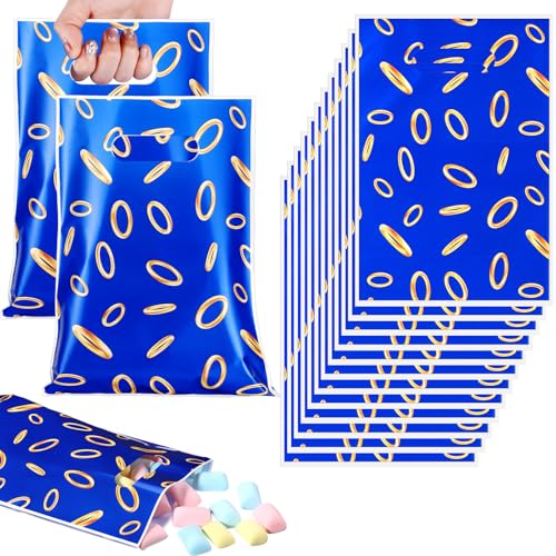 Image of Clysee 50 Pcs Video Game Party Favors Bags Blue Gold Ring Plastic
