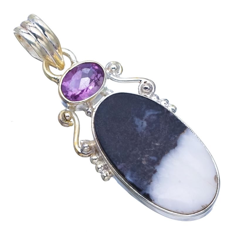 Pendentif Améthyste et Jaspe Pinolithe en argent 925 fait main StarGems
