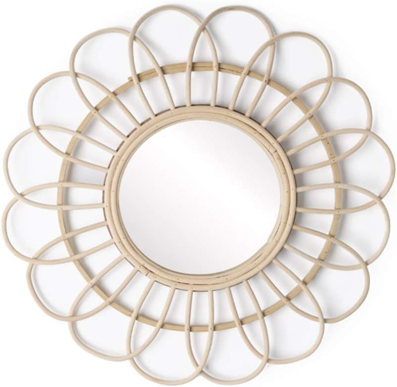 Bathroom mirror Mirror, Bamboo Rattan Round Wall Mounted Sun Shape Mirror Living Room Entrance Art Mirror Dressing Table Mirror 21.6in in Diameter