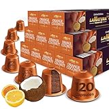 ORANGEN KOKOSNUSS Kaffee, 120 Kaffeekapseln kompatibel mit Nespresso Maschinen, PREMIUM Espresso/Crema aromatisierter Kaffee mit Kokosnuss Geschmack by La Natura Lifestyle, 100% recycelbar