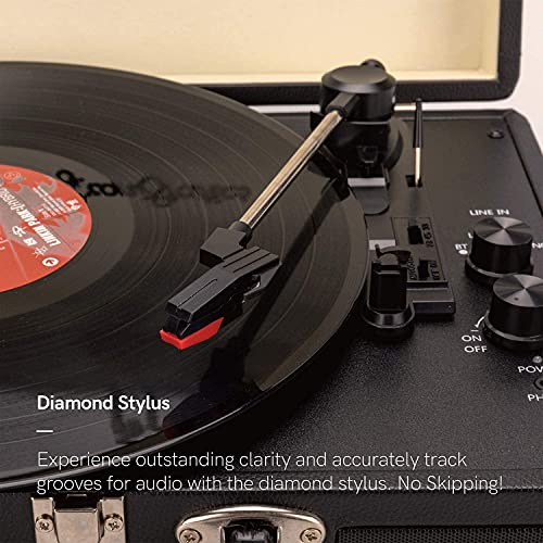 Bluetooth 3-Speed Record Player, Byron Statics Smart Portable Wireless Vinyl Turntable Records Player, Built in Stereo Speakers Suitcase Record Player with Extra Stylus, RCA Line Out Aux in - Black
