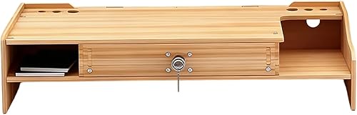 Monitor Stand Riser, Built-In Storage Drawer, 48.8x20x10.5cm, Desktop Organizer Riser, Wooden Monitor Stand, Ergonomic Height Adjustment, For