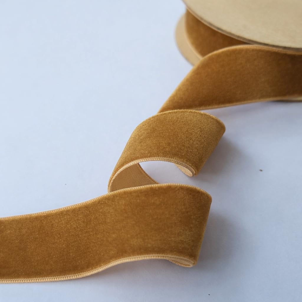 25mm Wide Old Gold Velvet Ribbon 10 Metre Length – Soft Plush Craft Trim for Gift Wrapping, Sewing & DIY Decorations – 14 Colours — image 1