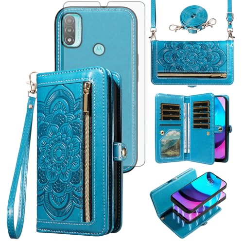 Coque Motorola Moto E20 E30 E40 avec protection écran verre trempé et étui portefeuille
