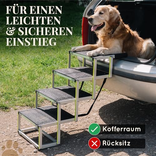 Petigi Hundetreppe Klappbar – 6 Stufen, Aluminium, Bis 70 Kg, Rutschfeste Oberfläche Für Auto & Zuhause