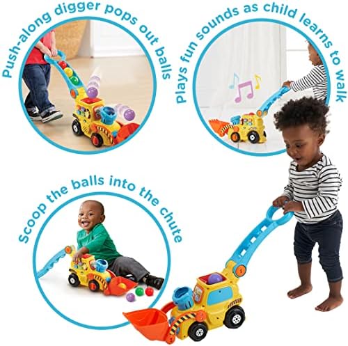 VTech POP and Drop Digger| Educational Push Along Digger for Toddler | Toy Gift for 12 Months to 2 3 Years Boys and Girls, 12.2 x 28 x 22 centimeters
