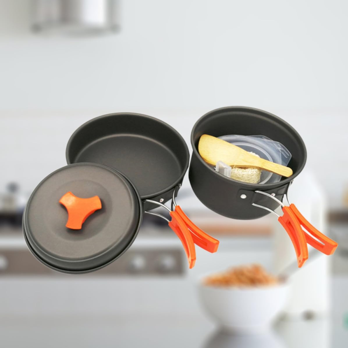 8 Pcs Camping Cookware Kit for 1-2 People with Aluminium Alloy, Black