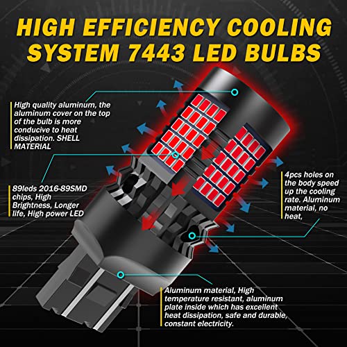 Bombillas LED 7443 W21/5W Canbus rojo para faros de luces de marcha atrás y pilotos traseros 6