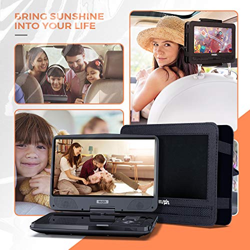 SUNPIN-Portable-DVD-Player-125-for-Car-and-Kids-101-inch-Eyesight-Protective-HD-Swivel-Screen-Stereo-SpeakersDual-Earphones-Jack-Support-Sync-TVUSBSD-Card-Car-Headrest-Mount-CaseBlack