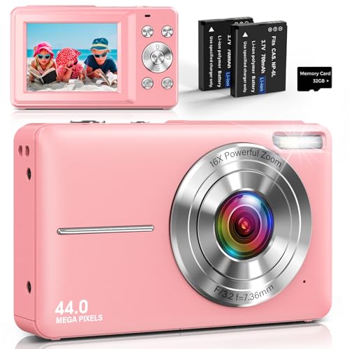 Appareil Photo Numérique, Appareil Photo Compact avec Photo 44MP, Vidéo HD 1080P, Écran IPS 2,4”, Zoom Numérique 16X, Anti-Tremblement, Carte 32GB, 2...