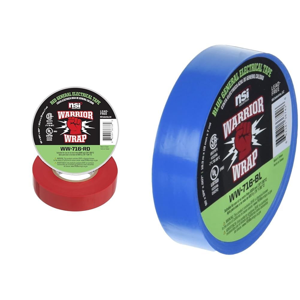 NSI WarriorWrap General 3/4 in. x 60 ft. Red and Blue 7 mil Vinyl Electrical Tapes, 2-Pack