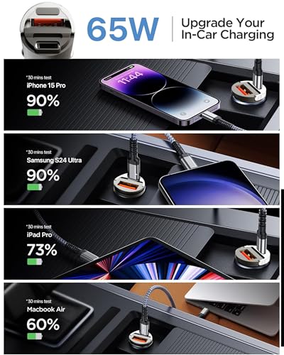 Image of DR VAKU ESSENVOLT 65W Car Charger Fast Charging Dual Port Type C PD PPS 65W + 18W QC 3.0 USB Car Mobile Laptop Adapter for iPhone 17 /16 /15 /14 etc., Samsung All Series, Tablets, & Android Smartphones