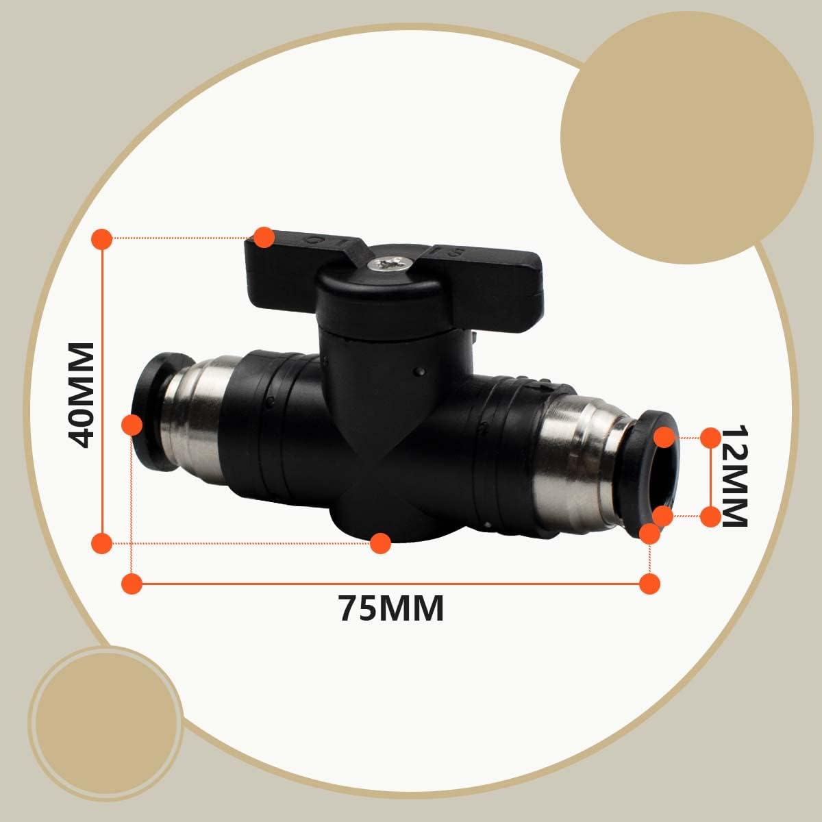 Bwintech 3 Pcs 12mm Pneumatic Ball Valve Push to Connect Fittings BUC Air Flow Control Valve Straight Quick Connect Air Hose Fittings
