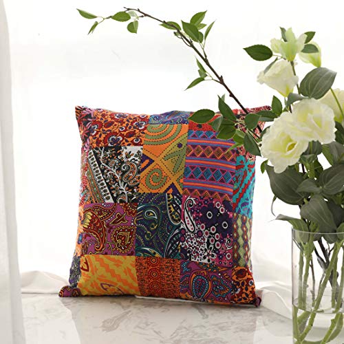 Jaijy Cotton Linen Patchwork Pillow Case Coloful Vintage Bohemian Square Throw Pillows Cover Cozy Holiday Decorative Boho Indoor Cushion 18 X 18 For Car Sofa Farmhouse thumb #2