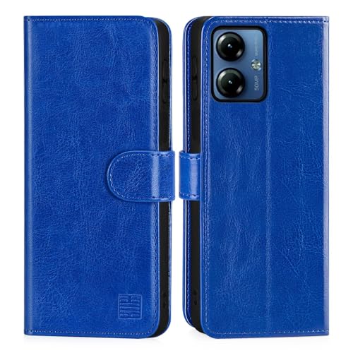Image of 32nd Book Wallet PU Leather Case Cover for Motorola Moto G14, Flip Case With RFID Blocking Card Slots, Magnetic Closure and Built In Stand - Deep Blue