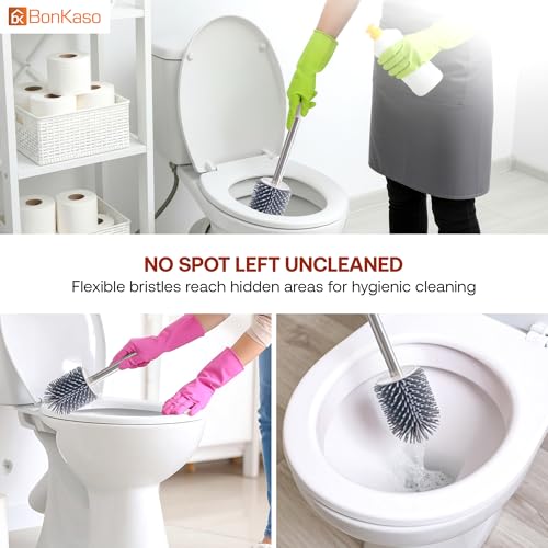 Image of BonKaso Tracy Toilet Brush with PP Bristle Head & Holder for Bathroom Cleaning | Ergonomic Handle Toilet Brush with Anti-Slip Grip | Compact, Durable & Stylish Bathroom Cleaner - Grey & Orange