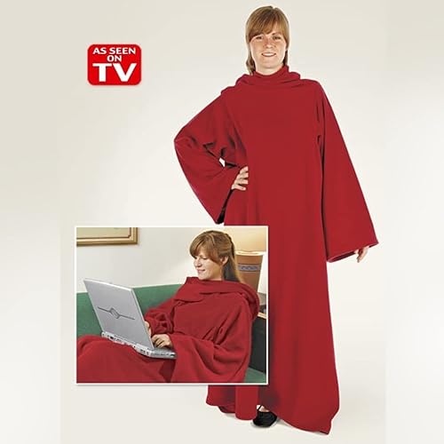 Miniatura 3 de Manta con mangas, manta de microfibra polar para estadio, casa de campo, suave envoltura para acurrucarse (rojo) para adultos, 54 x 71 pulgadas