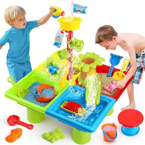 Mini Tudou Mesa de Agua para Niños,4 en 1 Mesa de Arena y Agua con 33PCS Accesorios Mesa de Agua, Actividad Mesa Agua Niños Juguetes de Verano al Aire Libre para Niños Pequeños