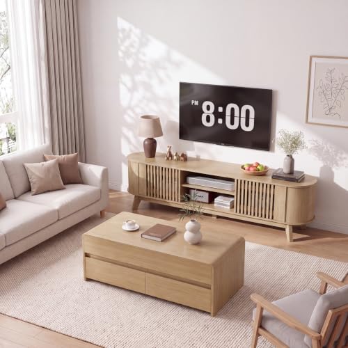 Homiflex Living Room Table Sets of 2, Oval TV Stand and Coffee Table Set