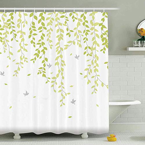 ufengke Cortinas de Ducha Vid Verde con 12 Ganchos,Blanco Cortina de D