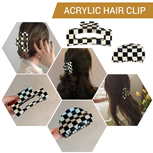 Checkered Hair Claw Clips, Vintage Classic Black White Lattice Print Barrettes, Strong Hold Clamp Hair Clips, Tortoise Y2K Aesthetic Hair Accessories For Women Girls Thick Thin Hair(2Pack) #TOP2