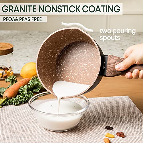 Ecowin 3 Quart Saucepan With Lid, Non Stick Small Sauce Pot With Pour Spout, Nonstick Granite Coating Small Pot With Bakelite Handle, Induction Compatible, Dishwasher And Oven Safe, Pfoa Free #TOP1