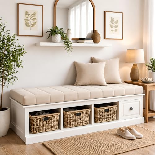 Custom Bay Window Cushion, Bench Seat Cushion with High Density Foam, Chenille & Velvet Fabric, Non Slip Window Seat Cushion for Reading Nook, Dining Bench, Entryway, Mudroom