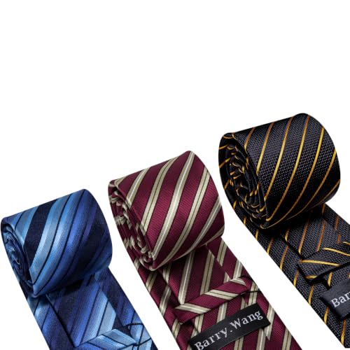 Image of Barry.Wang 6 PCS Men Ties Set Silk Business Fashion Woven Necktie Handkerchief Cufflinks Paisley Stripe Wedding Party